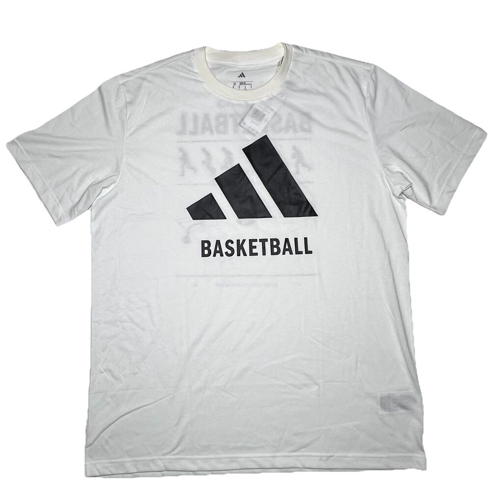 Adidas Men's M T Shirt  White Black Basketball Logo Loose   J17099 NWT